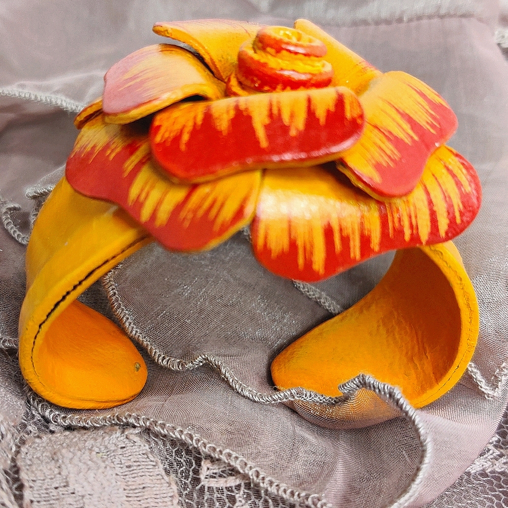 Genuine Leather Orange/Red Bracelet Cuff